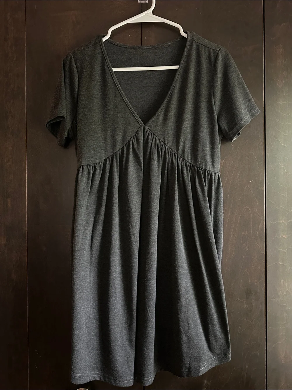 Charcoal V-Neck Gathered T-Shirt Babydoll Dress - Picture 1 of 6
